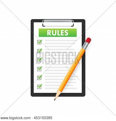 Rules And Regulations Concept. Reading Guidance. Vector Stock Illustration.