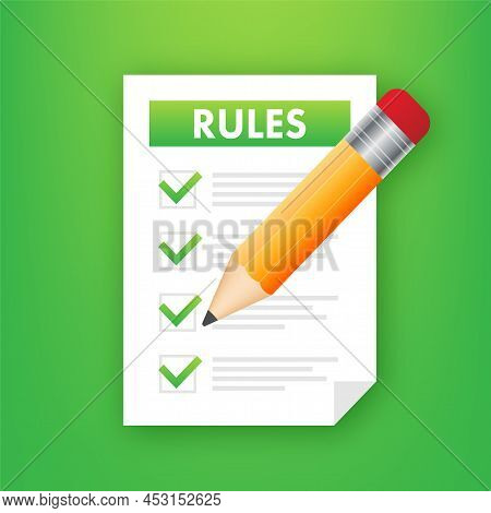 Rules And Regulations Concept. Reading Guidance. Vector Stock Illustration.