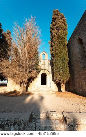 The Territory Of Filerimos Monastery On The Island Of Rhodes In Greece