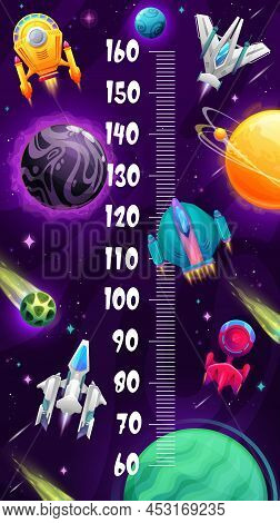 Starships, Starcrafts And Spaceships In Galaxy Kids Height Chart. Growth Measure Meter Vector Ruler 