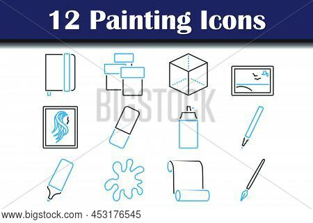 Painting Icon Set. Editable Bold Outline With Color Fill Design. Vector Illustration.