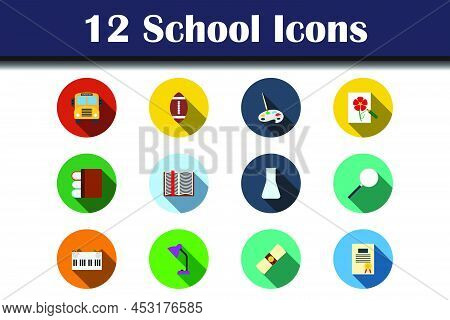 School Icon Set. Flat Design With Long Shadow. Vector Illustration.