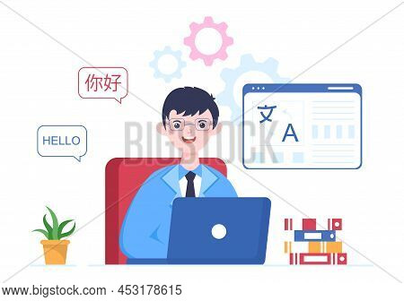 Translator Or Translation Language Illustration. Say Hello In Different Countries And Multilingual I