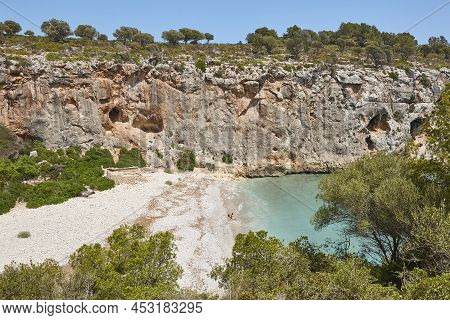 Turquoise Waters In Mallorca. Magraner Cove. Mediterranean Coastline. Spain