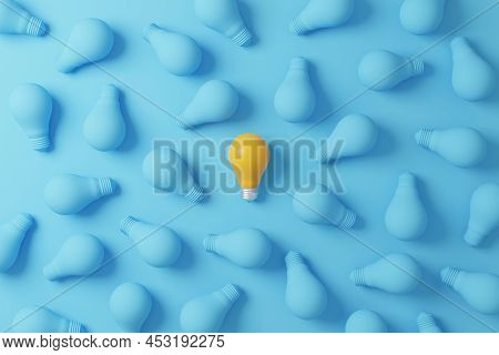 Pattern Light Bulb Yellow Outstanding Among Lightbulb Group. Concept Of Creative Idea And Innovation