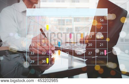 A Man His Right Hand Drew A Pencil On A Digital Tablet That Displayed Appointment Reminder For The C