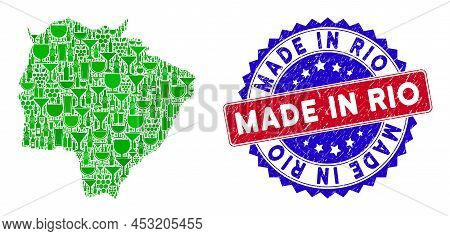 Vector Collage Of Wine Mato Grosso Do Sul State Map And Grunge Bicolor Made In Rio Stamp. Red And Bl