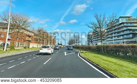 Ireland's Streets With Cars, Garda  Pedestrians, People And Cyclists. Tallaght