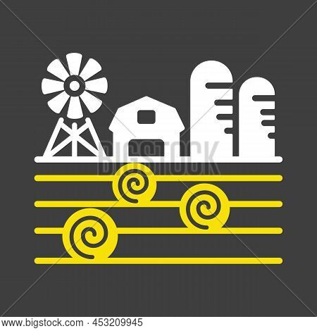 Farm Landscape With Barn, Windpump, Haystack And Granary Glyph Icon. Agriculture Sign. Graph Symbol 