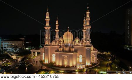 Aerial View Of At-thohir Mosque Panorama At Nihgt View Largest Mosque In Depok Place To Visit In Ind