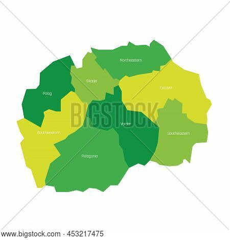 Statistical Regions Of North Macedonia. Map Of Regional Country Administrative Divisions. Colorful V