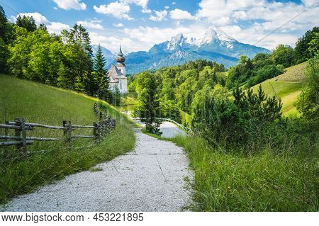 Maria Gern Church With Watzmann View Berchtesgaden Bavaria Alps Germany