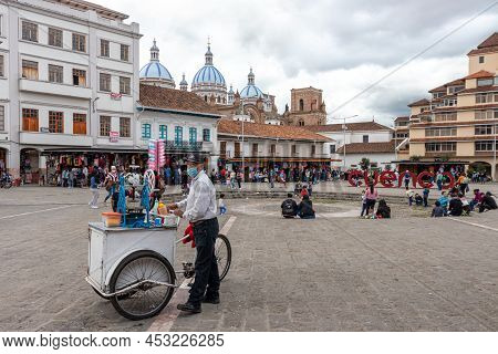 Cuenca, Ecuador - February 10 , 2022: San Francisco Plaza (square) In Historical Center Of City Cuen