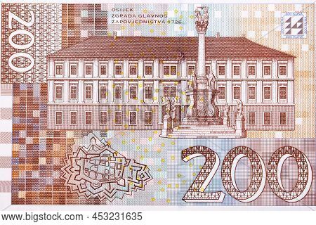 Old General Command Building In Osijek And Layout Of The City-fortress Of Tvrda From Croatian Money 