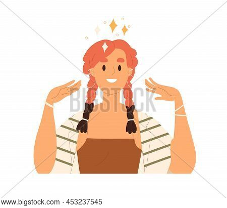 Happy Inspired Woman With Ideas, Insights. Excited Positive Creative Person Feeling Inspiration, Hap