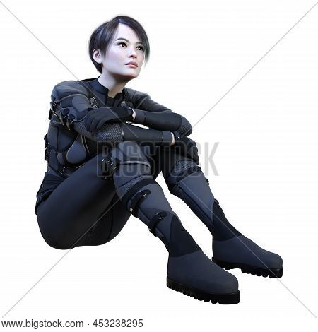 3d Rendering Of A Sceince Fiction Warrior Woman Isolated On White Background