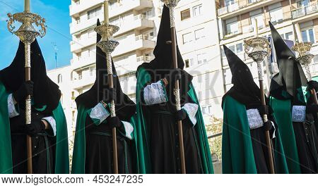 Holy Week Valladolid, Brotherhood Of The Holy True Cross In Procession During Holy Saturday