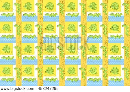 Snake Cartoon On Sea Seamless Pattern Background