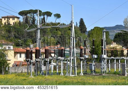 View Of Electric Power Substation. Electric Power Station