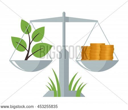 Green Economy Concept - Balance Between Ecology And Incomes. Isolated Vector Illustration