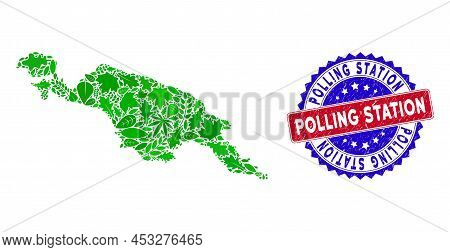 Eco New Guinea Island Map Collage Of Plant Leaves In Green Color Tinges And Grunge Bicolor Polling S
