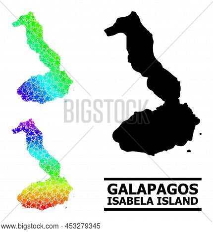 Spectrum Gradient Star Mosaic Map Of Galapagos - Isabela Island. Vector Colored Map Of Galapagos - I