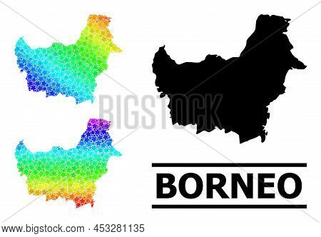 Rainbow Gradient Star Mosaic Map Of Borneo Island. Vector Colored Map Of Borneo Island With Spectrum