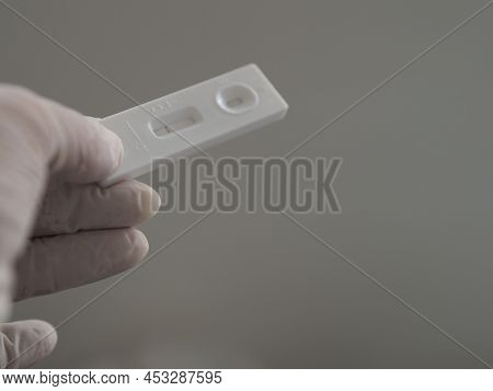 Asian Woman Hold Atk Antigen Test Kit Covid-19 Virus Test