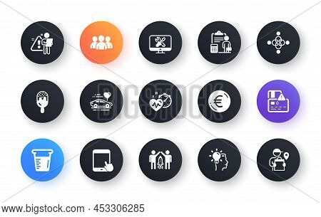 Minimal Set Of Cardio Training, Euro Money And Card Flat Icons For Web Development. Search Employee,