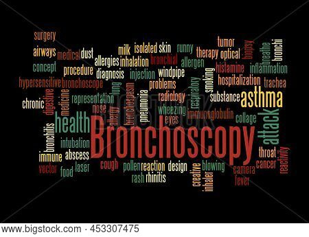 Word Cloud With Bronchoscopy Concept, Isolated On A Black Background.