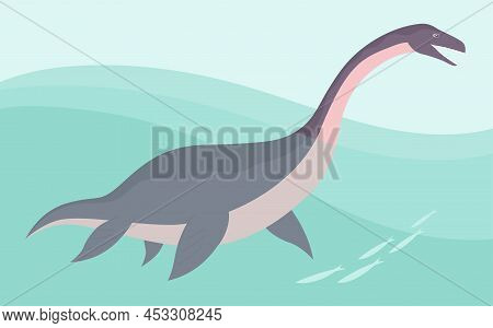 Illustration Prehistoric Underwater Dinosaur Plesiosaurus With Fins