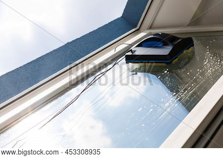 Window Cleaning Robot At Work Background Image With Space For Text