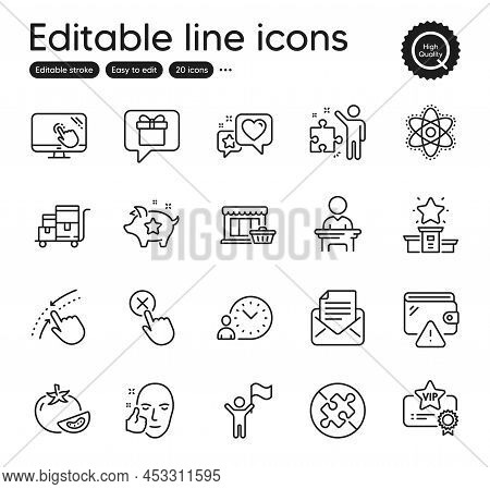 Set Of Business Outline Icons. Contains Icons As Wallet, Strategy And Inventory Cart Elements. Rejec