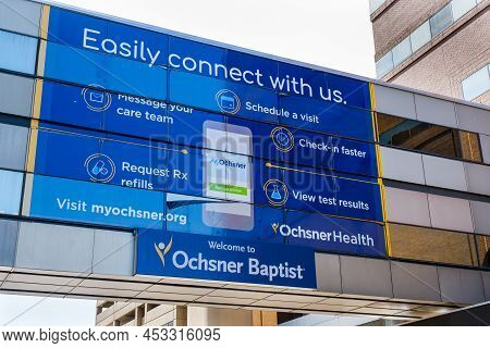New Orleans, La - April 19: Sign With Information About App On Breezeway Of Ochsner Baptist Hospital