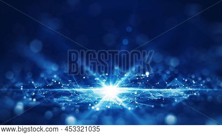 Cybersecurity Technology Concept Protecting Internet Connection Data. Binary Code Polygons And Inter