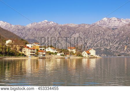 Beautiful Mediterranean Landscape. Montenegro, Adriatic Sea. View Of Bay Of Kotor And Stoliv Village