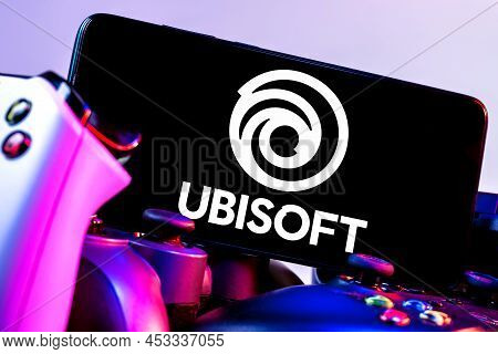 Kazan, Russia - Apr 15, 2022: Ubisoft Is French Video Game Company. Smartphone With Ubisoft Logo On 