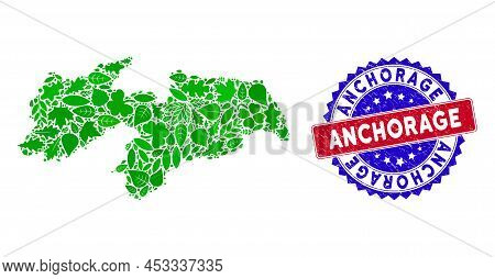 Ecology Paraiba State Map Collage Of Herbal Leaves In Green Color Tinges With Grunge Bicolor Anchora