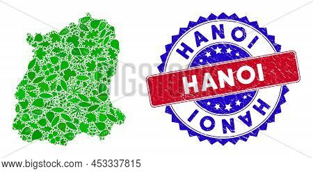 Eco Sikkim State Map Collage Of Plant Leaves In Green Color Variations And Grunge Bicolor Hanoi Seal