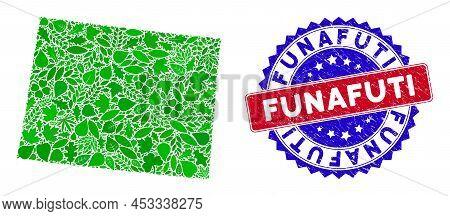 Eco Wyoming State Map Collage Of Floral Leaves In Green Color Hues And Grunge Bicolor Funafuti Seal 