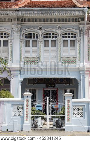 Singapore- Mar 26, 2020: Colorful Peranakan Heritage Residential House At Joo Chiat Road In Singapor