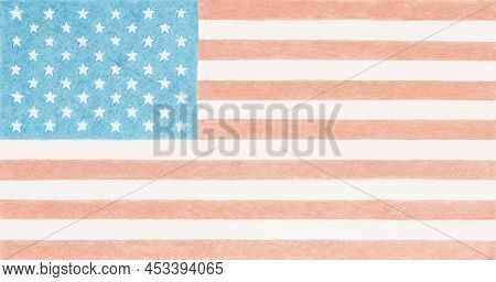 The Us National Flag. Light Patriotic Background Or Backdrop. Tinted Stars And Stripes. Independence