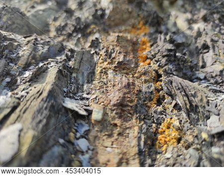 Geodesy. Stone Texture. The Rock Is Brown And Red. Mineral Background. Design From Natural Materials