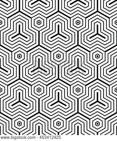 Abstract Seamless Geometric Hexagons And Polygons Pattern. Lines Texture. Vector Art.