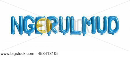 3d Illustration Of Ngerulmud Capital Balloons With Palau Flags Color Isolated On White