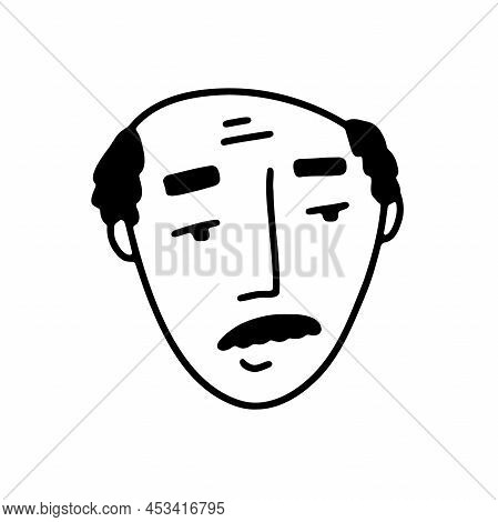 Doodle Kind Man Face. Hand-drawn Outline Human Isolated On White Background. Funny Smile Avatar. Car