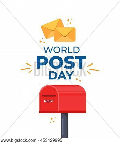 World Post Day Design Template. Design For Greeting Cards, Banner Or Print. Mailbox With A Raised Fl