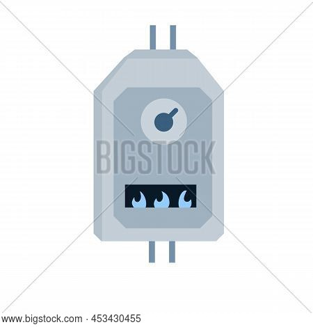 Gas Boiler With Burning Fire. House Heater. Furnace System. Cartoon Vector Icon. System Of Combi Hea