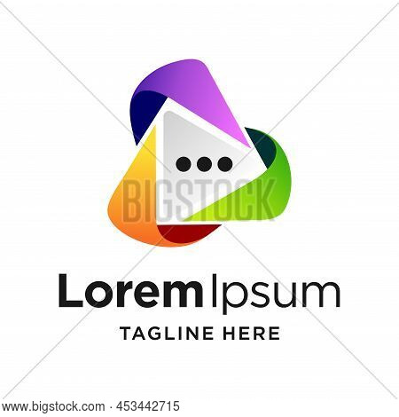 Play Button Logo With Bubble Chat Concept, Play Button Logo