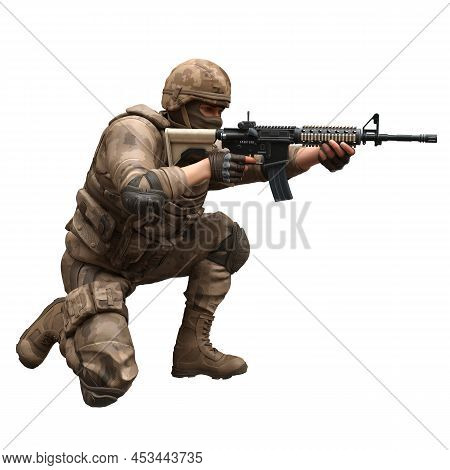 Soldier With A Machine Gun Isolated White Background 3d Illustration